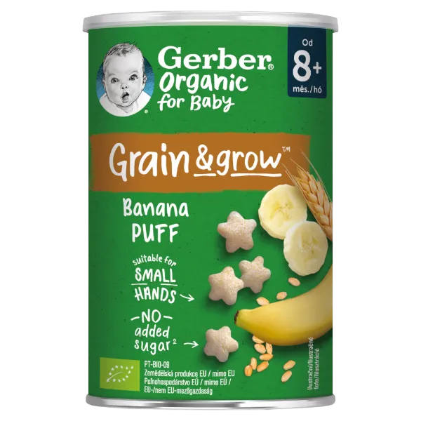 Gerber bio gabonasnack banán 8 hónapos kortól 35g termékhez kapcsolódó kép