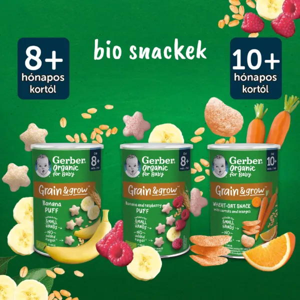 Gerber bio gabonasnack banán 8 hónapos kortól 35g termékhez kapcsolódó kép