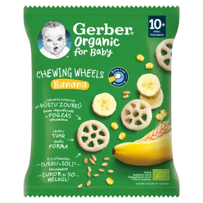 Gerber Chewing Wheels banános bio gabonasnack, 10 hónapos kortól 28 g termékhez kapcsolódó kép