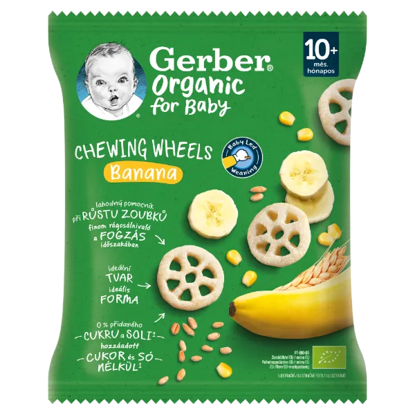 Gerber Chewing Wheels banános bio gabonasnack, 10 hónapos kortól 28 g termékhez kapcsolódó kép
