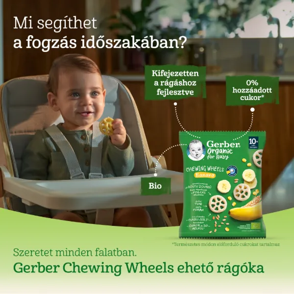 Gerber Chewing Wheels banános bio gabonasnack, 10 hónapos kortól 28 g termékhez kapcsolódó kép