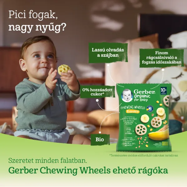 Gerber Chewing Wheels banános bio gabonasnack, 10 hónapos kortól 28 g termékhez kapcsolódó kép