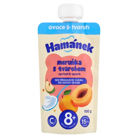 Hamánek alma sárgabarackkal és túróval gyümölcspüré 6 hónapos kortól 100 g termékhez kapcsolódó kép