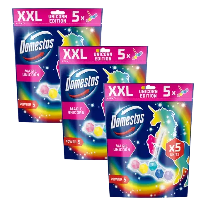 Domestos Power 5 Magic Unicorn WC-frissítő blokk 5 x 50 g termékhez kapcsolódó kép
