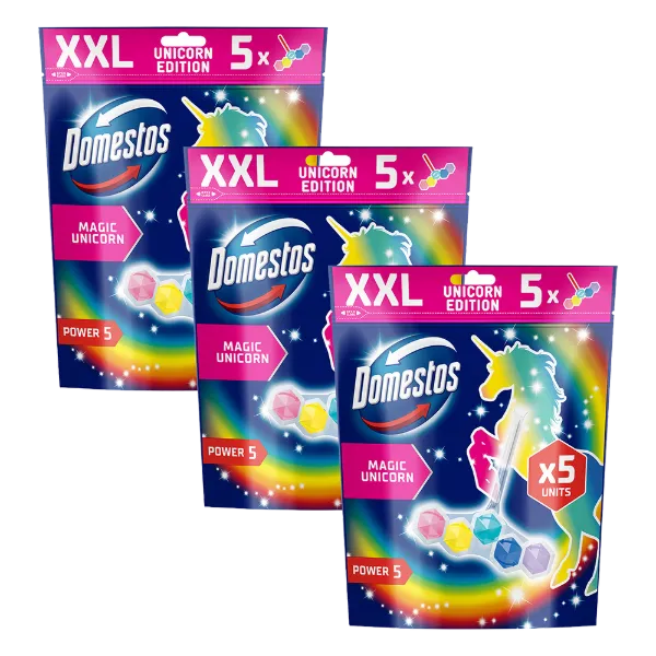 Domestos Power 5 Magic Unicorn WC-frissítő blokk 5 x 50 g termékhez kapcsolódó kép